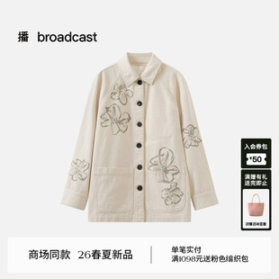 新款 上衣BDT1WD1173 宽松印花翻领牛仔短外套女26春季 播商场同款