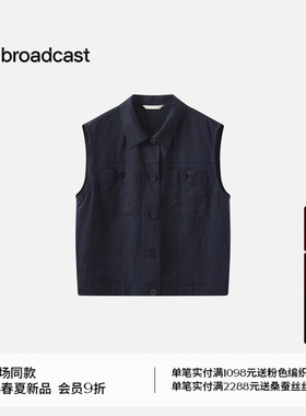 播商场同款复古蓝无袖翻领衬衫女26夏季新款亚麻上衣BDT2MD2976