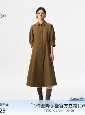 播商场同款半袖翻领衬衫连衣裙女秋新品通勤长裙BDS3LD4631