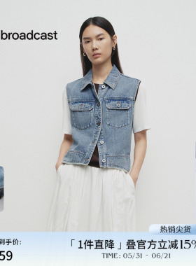 播商场同款复古牛仔马甲女春秋新款叠穿航海系上衣BDS1MD1545