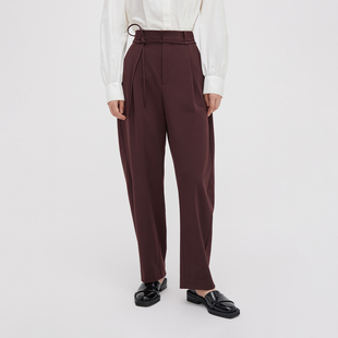 DDQ4KD5551 女2023秋冬显瘦休闲宽松小个子高腰直筒裤 播黑色西装 裤