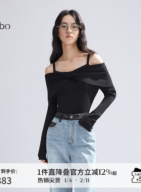 播 bo 商场同款露肩一字领针织衫女商场同款辣妹毛衣BDR1SD2001