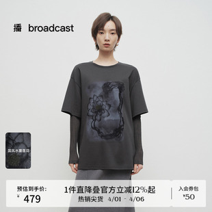 播商场同款 T恤女春夏宽松上衣BDS1YD1567 国风印花航海短袖