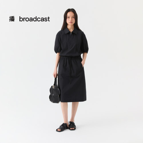 播复古灯笼袖翻领短袖连衣裙女26夏季新款收腰裙子DDT2LD5683