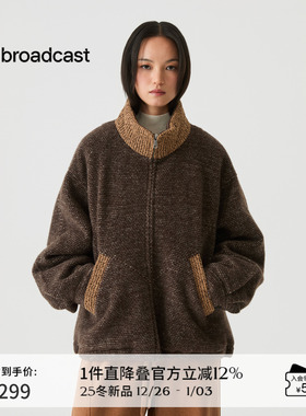 【羊毛】播复古宽松立领撞色短外套女冬季时髦上衣DDS4PD5271