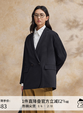 播黑色西装外套女商场同款2024春夏小个子短款小西服BDR2XD1139