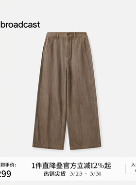 播时髦复古水洗牛仔裤女秋季宽松阔腿长裤DDS4KD5218