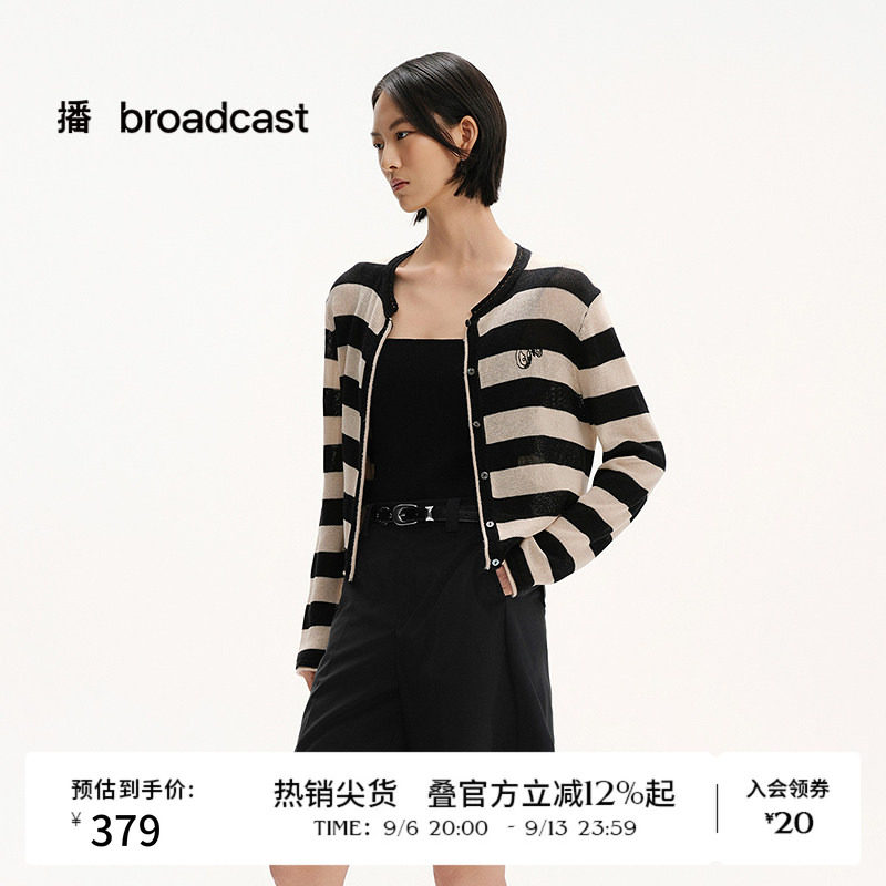 播夏季薄款条纹针织开衫女慵懒空调衫BDS2UD2354图片