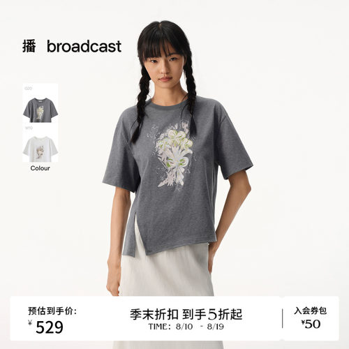 【鸢尾幻境】 播26夏新品立体毛绒鸢尾花图案短袖T恤女BDT2YD1785