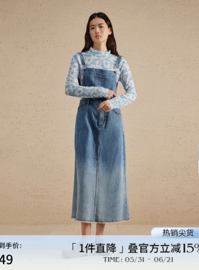 播复古牛仔连衣裙女春夏小个子时尚宽松背带裙DDR1LD5158