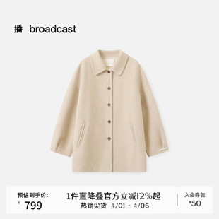 播翻领短款 毛呢外套女秋冬宽松外套DDS4WD5115 100%羊毛