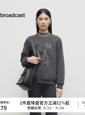 播商场同款灰色慵懒卫衣女春季新款宽松圆领上衣女BDS1VD1569