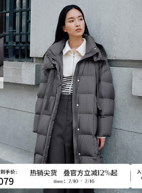 播商场同款白鹅绒连帽半高领羽绒服女24冬新中长款外套BDR4RD4115