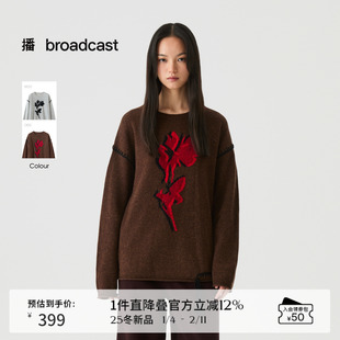 播撞色提花流苏针织衫女冬季宽松圆领提花毛衣DDS4SD5209