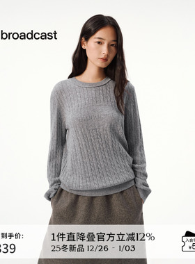 【羊毛】播灰色圆领宽松针织毛衣女秋冬慵懒上衣DDS4SD5291