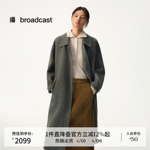 格纹牛角扣羊毛呢宽松外套女冬新款 BDS4AD3876 超长款 播商场同款