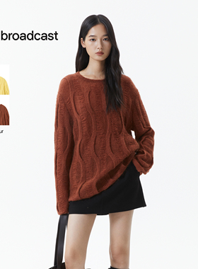 播通勤慵懒风宽松圆领针织衫女冬季松弛毛衣DDS4SD5194