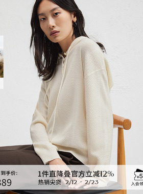 【100%羊毛】播商场同款24秋冬新肌理感连帽针织毛衣女BDR4SD3849
