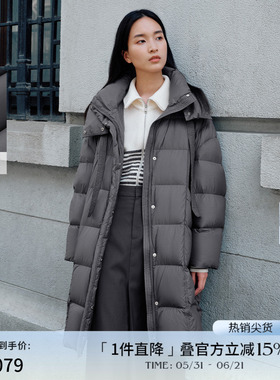 播商场同款白鹅绒连帽半高领羽绒服女24冬新中长款外套BDR4RD4115