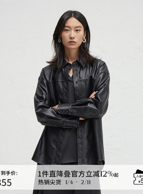 播商场同款黑色机车衬衫女24春秋波嘻复古英伦风外套BDR3CD1703