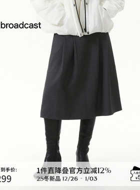 播灰色复古中长款百褶裙女秋冬法式气质半身裙DDS4BD5303