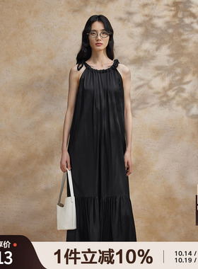 播黑色无袖连衣裙女商场同款2024夏有优雅海边沙滩长裙BDR2LD1241