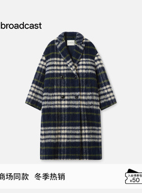 播商场同款复古格纹气质中长款毛呢外套女25冬新款大衣BDS4AD3871