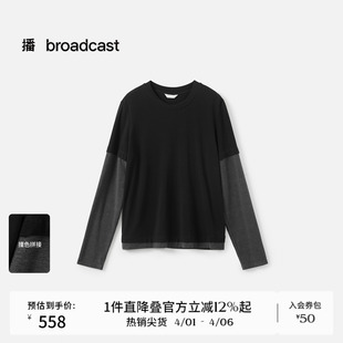 播商场同款 上衣BDS3YD3321 假两件半高领T恤女春秋轻熟长袖
