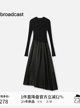【羊毛】播商场同款黑色收腰拼接连衣裙女25秋冬新款BDS4LD3724
