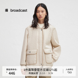 播冬季 竖条纹绗缝外套女休闲宽松棒球领棉服DDR4PD5091