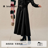 新款 播商场同款 灵动黑色气质半身裙女冬季 通勤百褶裙BDS4BD3783