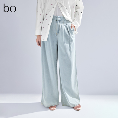 播黑标系列阔腿牛仔裤女2024春新款高腰显瘦长裤BDR1KD2207