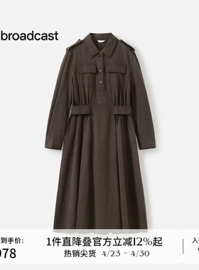 播商场同款工装风长袖翻领连衣裙女秋季新款收腰长裙BDS3LD4644
