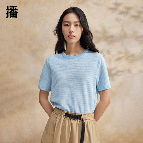 播圆领针织上衣女商场同款夏季新款休闲简约短袖T恤BDR2SD0901