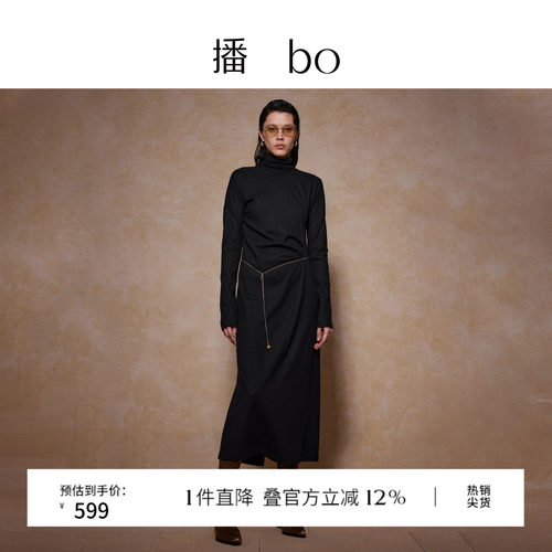 腰间捏褶工艺，bo光泽质感金属拉链