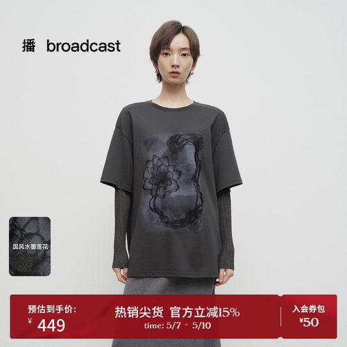 罗纹圆领，印花点缀