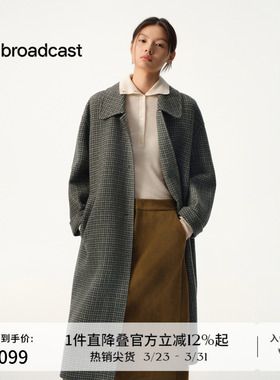 播商场同款超长款格纹牛角扣羊毛呢宽松外套女冬新款BDS4AD3876