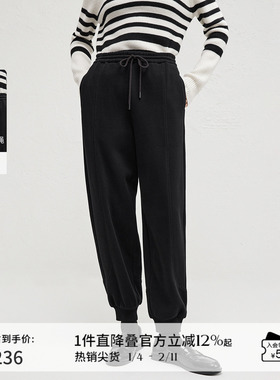 播休闲宽松bf慵懒风休闲裤女冬季简约美式束脚卫裤DDR4KD5414