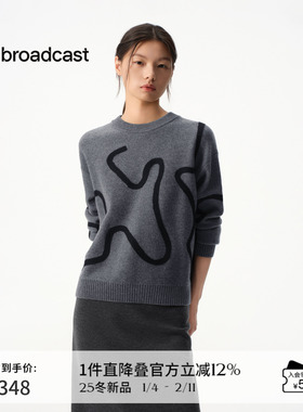 【100%羊毛】播商场同款宽松灰色宽松针织衫女25冬新款BDS4SD3198