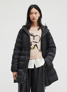 播商场同款连帽领收腰鸭绒羽绒服女24冬新中长款外套BDR4RD3519