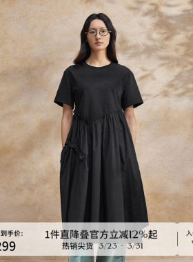 播黑色花边圆领茶歇波嘻连衣裙女商场同款休闲短袖裙子BDR2LD1324