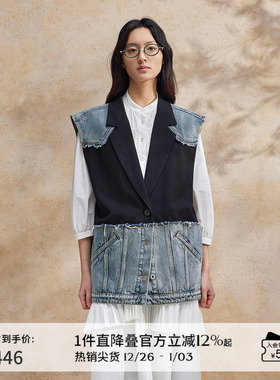 播撞色设计感牛仔马甲女商场同款2024夏时髦叠穿上衣BDR2MD0652
