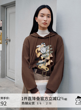 播商场同款连帽设计时髦印花卫衣女24秋冬休闲宽松上衣BDR4VD3994