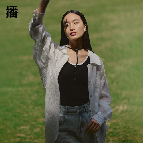 播商场同款百搭衬衫女夏薄款独特宽松淡人长袖衬衣BDR2CD0829