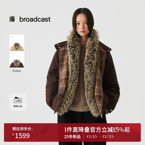 播复古可拆卸毛领宽松短款工装夹克羽绒服女25冬季新款DDS4RD5264