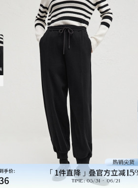 播休闲宽松bf慵懒风休闲裤女冬季简约美式束脚卫裤DDR4KD5414
