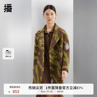 冬中长款 播大翻领毛呢外套女商场同款 复古提花呢大衣BDQ4AD0881