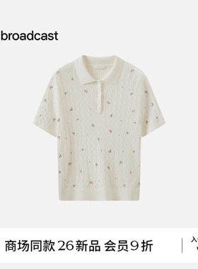 【商场同款】播26秋新品H型短袖针织衫女碎花翻领上衣BDT3SD3306
