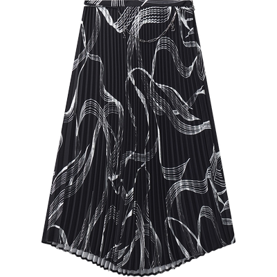 播 bo 商场同款高腰印花半身裙女秋新优雅A字百褶裙BDR3BD2337