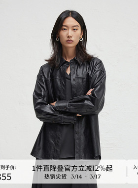播商场同款黑色机车衬衫女24春秋波嘻复古英伦风外套BDR3CD1703